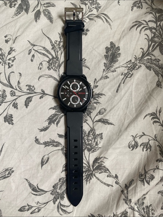 HUGO Other - HUGO Black Watch with Red Accents and Black Silicone Strap